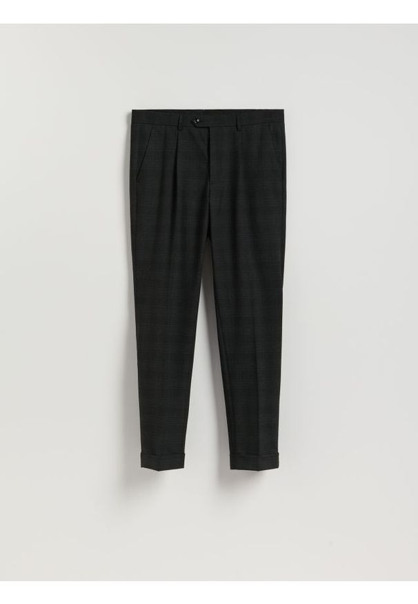 Reserved - Garniturowe spodnie w kratę - czarny. Kolor: czarny. Materiał: tkanina, wiskoza