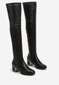 Born2be - Czarne Ocieplane Kozaki na Obcasie z Dopasowaną Cholewką Lindria. Okazja: na co dzień. Kolor: czarny. Materiał: jeans. Szerokość cholewki: normalna. Obcas: na obcasie. Styl: casual, elegancki. Wysokość obcasa: średni #4