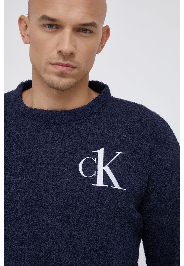 Calvin Klein Underwear Bluza piżamowa męska kolor granatowy z aplikacją. Kolor: niebieski. Materiał: dzianina. Wzór: aplikacja