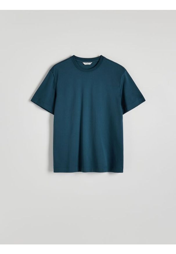 Reserved - T-shirt regular z merceryzowanej bawełny - granatowy. Kolor: niebieski. Materiał: bawełna