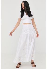 Marciano Guess spódnica bawełniana kolor biały maxi rozkloszowana. Kolor: biały. Materiał: bawełna