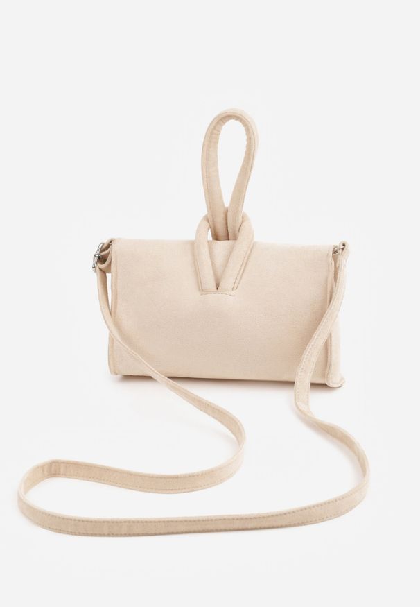 Born2be - Beżowa Prostokątna Torebka do Ręki z Imitacji Zamszu z Oryginalnym Uchwytem Mephone. Kolor: beżowy. Wzór: gładki. Materiał: zamszowe. Styl: elegancki. Rodzaj torebki: do ręki