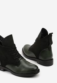 Born2be - Zielone Botki Potocki Typu Trzewiki z Geometrycznym Motywem Zerfa. Okazja: na co dzień. Kolor: zielony. Materiał: jeans. Wzór: geometria. Styl: casual, klasyczny