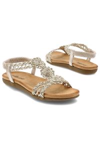 Złote Sandały Artiker Wsuwane Obuwie Damskie. Okazja: na co dzień. Zapięcie: bez zapięcia. Kolor: złoty. Wzór: ze splotem, paski, aplikacja, ażurowy. Sezon: lato. Styl: wakacyjny, casual #4