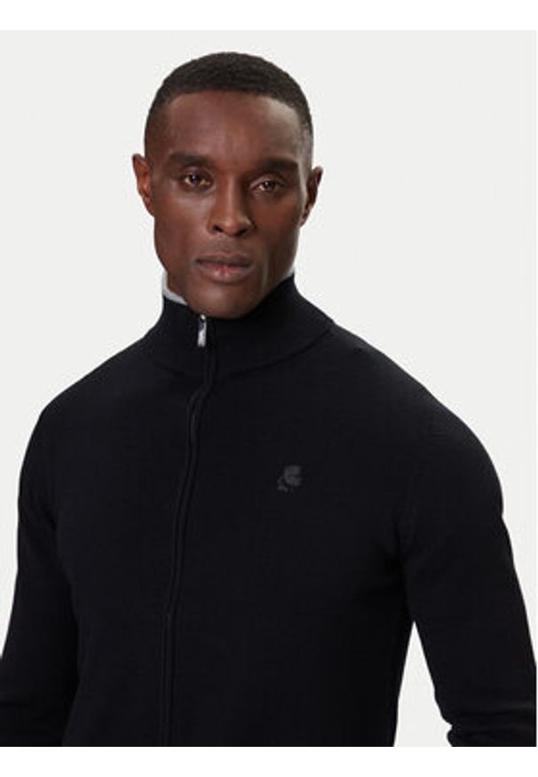 Karl Lagerfeld - KARL LAGERFELD Kardigan 655004 554399 Czarny Slim Fit. Typ kołnierza: dekolt w karo. Kolor: czarny. Materiał: wełna