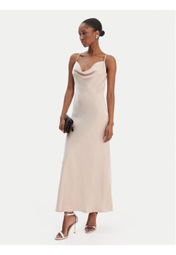 Guess Sukienka wieczorowa W6RK50 WJ732 Beżowy Classic Fit. Kolor: beżowy. Materiał: syntetyk. Styl: wizytowy