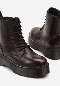Born2be - Bordowe Botki Workery na Platformie Xulia. Okazja: na co dzień. Zapięcie: sznurówki. Kolor: czerwony. Materiał: jeans, skóra. Obcas: na platformie. Styl: klasyczny, casual, elegancki. Wysokość obcasa: średni #3