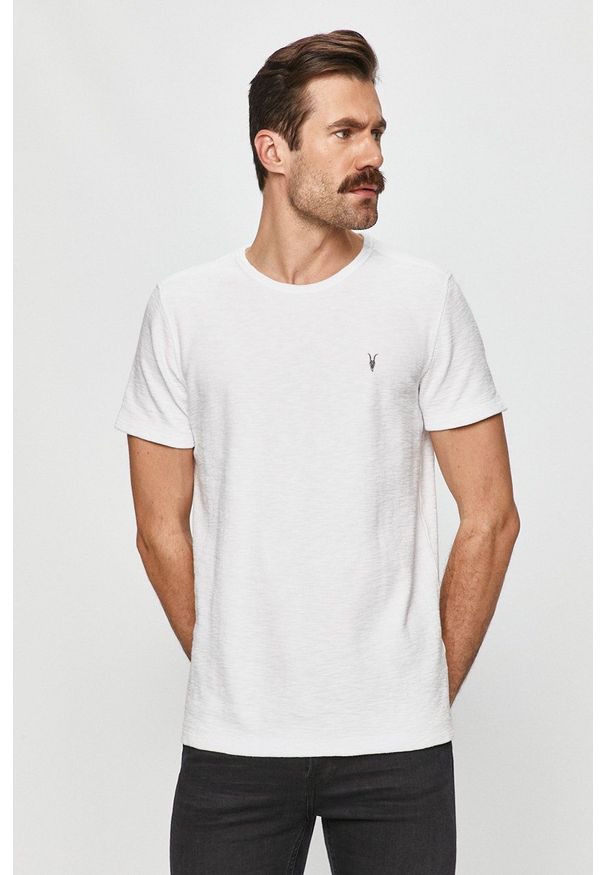 AllSaints - T-shirt. Okazja: na co dzień. Kolor: biały. Materiał: dzianina. Wzór: gładki. Styl: casual