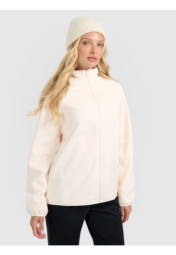 4f - 4F Polar ze stójką oversize damski - biały S. Typ kołnierza: kołnierzyk stójkowy. Kolor: biały. Materiał: polar