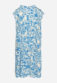 Born2be - Niebieska Bawełniana Sukienka o Kroju Oversize w Ornamentny Wzór Izelona. Okazja: na co dzień. Kolor: niebieski. Materiał: bawełna. Typ sukienki: oversize. Styl: klasyczny, casual