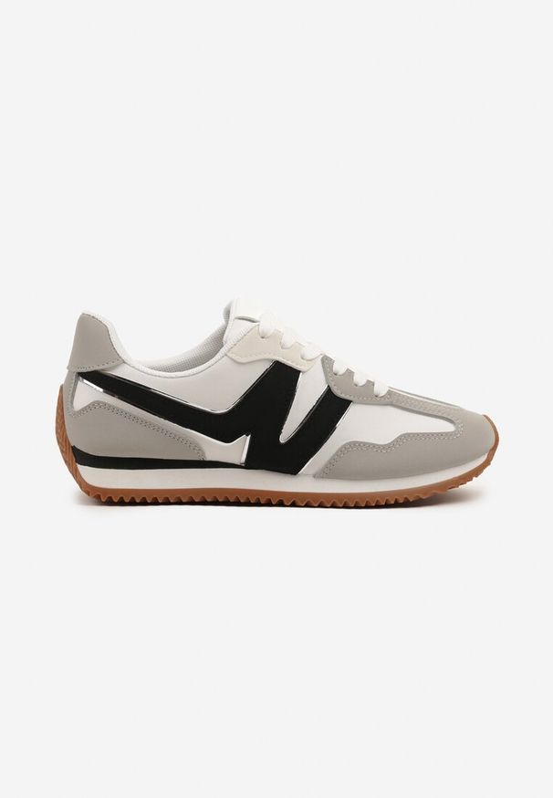 Renee - Szare Sneakersy z Geometrycznym Wzorem i Metaliczną Wstawką Zolio. Okazja: na co dzień. Zapięcie: sznurówki. Kolor: szary. Materiał: jeans. Wzór: geometria