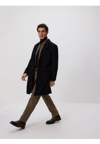 Reserved - Długi płaszcz z wełną - czarny. Kolor: czarny. Materiał: wełna. Długość: długie #1