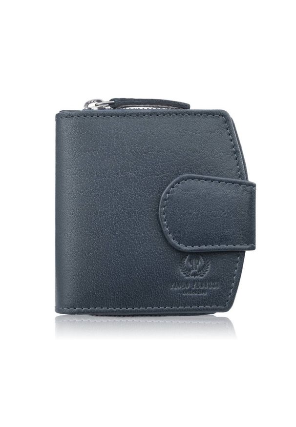 PAOLO PERUZZI - Portfel damski skórzany granatowy na patkę RFID Paolo Peruzii AL-24-NV. Kolor: niebieski. Materiał: skóra