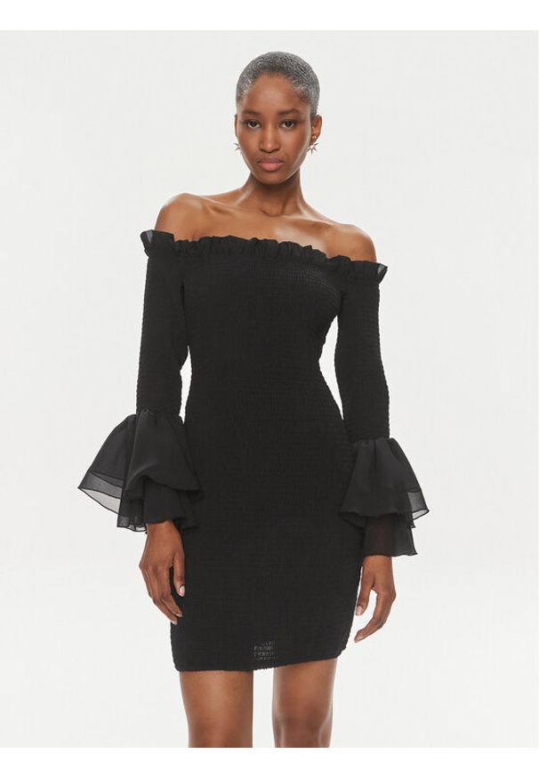 ROTATE Sukienka koktajlowa Chiffon 112112100 Czarny Regular Fit. Kolor: czarny. Materiał: syntetyk. Styl: wizytowy
