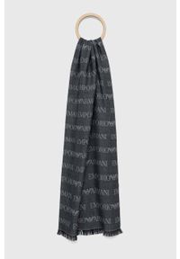 Emporio Armani szal wełniany kolor granatowy wzorzysty. Kolor: niebieski. Materiał: wełna #1