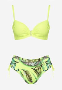 Born2be - Jasnozielone Bikini Biustonosz i Majtki Figi ze Ściągaczami w Tropikalny Wzór Sadeille. Kolor: zielony