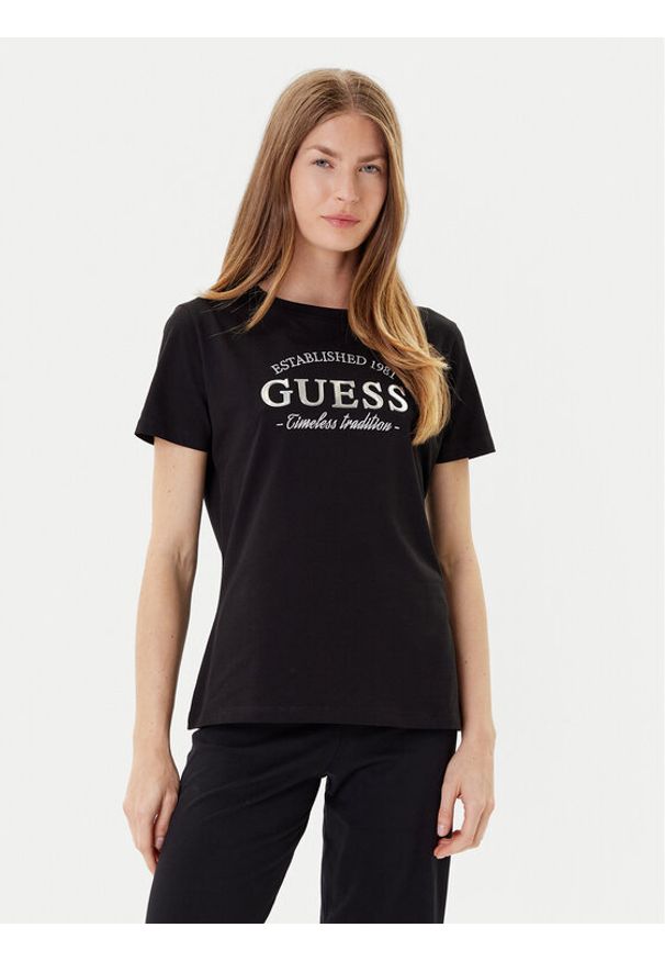 Guess T-Shirt V5YI12 J1314 Czarny Regular Fit. Kolor: czarny. Materiał: bawełna
