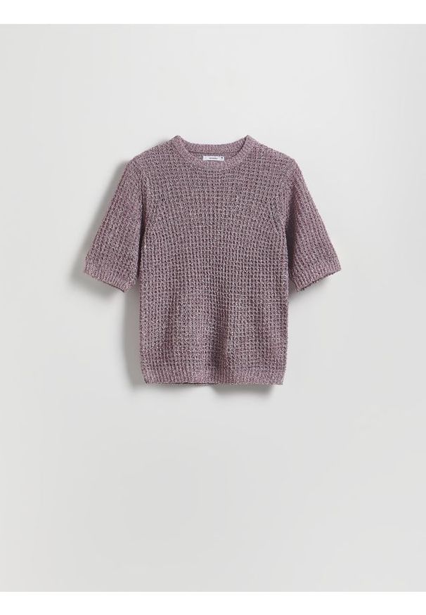 Reserved - Sweter z krótkimi rękawami - ciemnofioletowy. Kolor: fioletowy. Materiał: dzianina. Długość rękawa: krótki rękaw. Długość: krótkie