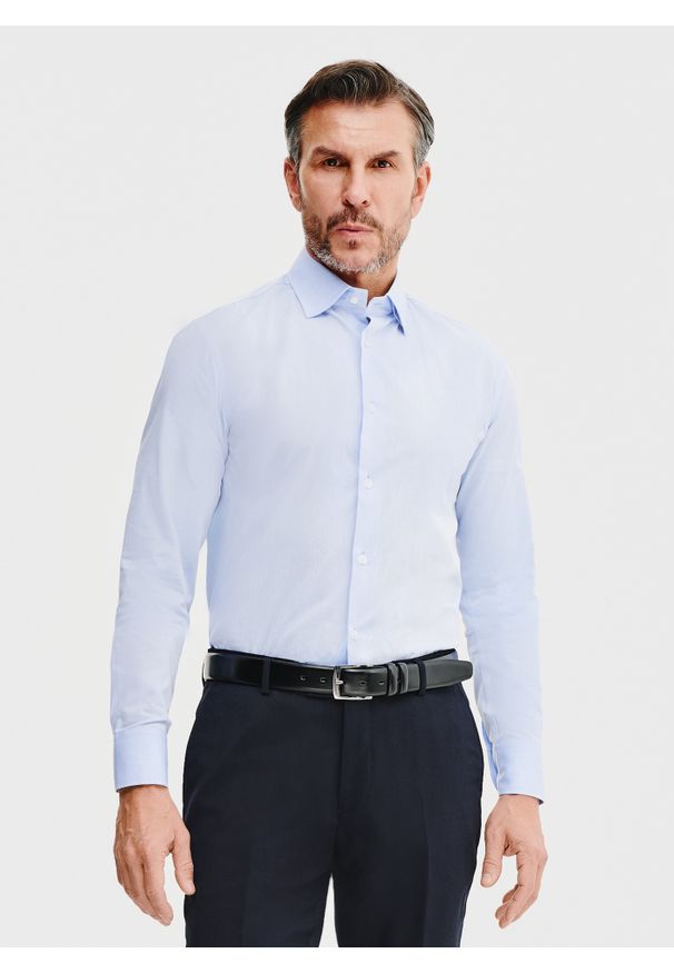 Pako Lorente - PAKO LORENTE – Bawełniana koszula męska w kolorze niebieskiem. Materiał: bawełna. Długość rękawa: długi rękaw. Długość: długie. Wzór: gładki. Sezon: wiosna