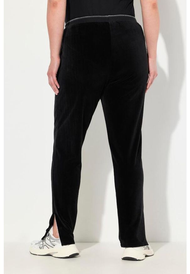 ULLA POPKEN - Damskie Aksamitne spodnie dresowe błyszcząca lamówka elastyczny pas kieszenie. Kolekcja: plus size. Kolor: czarny. Materiał: elastan, poliester, materiał