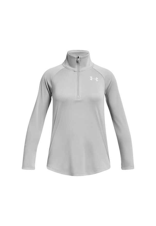 Longsleeve sportowy dziewczęcy Under Armour Tech Graphic 1/2 Zip - szary. Kolor: szary. Materiał: tkanina, poliester. Długość rękawa: długi rękaw. Styl: sportowy