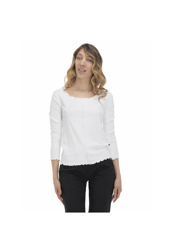 LEONE 1947 APPAREL - Damski T-shirt z długim rękawem w kolorach ziemi. Kolor: biały. Materiał: tkanina. Długość rękawa: długi rękaw. Długość: długie. Sport: fitness