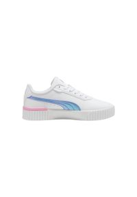 Buty do chodzenia dla dzieci Puma Carina 2.0 Bouncy Sky. Zapięcie: sznurówki. Kolor: biały, wielokolorowy, różowy, niebieski. Materiał: materiał, syntetyk, tkanina. Szerokość cholewki: normalna. Sport: turystyka piesza