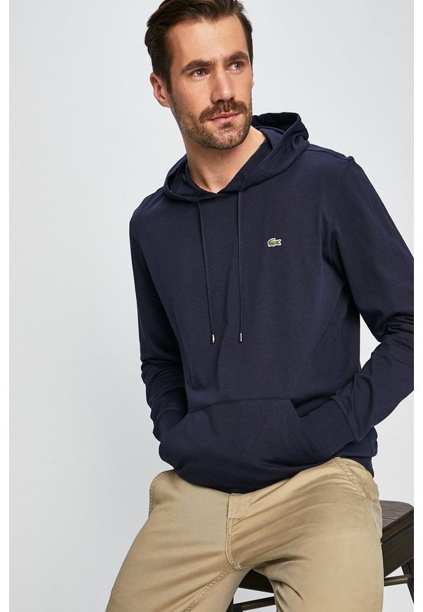 Lacoste - Bluza. Okazja: na co dzień. Typ kołnierza: kaptur. Kolor: niebieski. Materiał: dzianina. Styl: casual