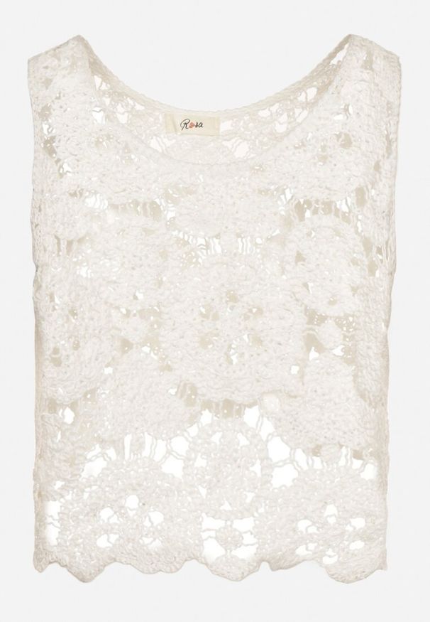 Born2be - Biała Ażurowa Bluzka z Bawełny Ozdobiona Koralikami Halimea. Okazja: na co dzień. Kolor: biały. Materiał: bawełna. Wzór: aplikacja, ażurowy. Styl: elegancki, klasyczny, casual