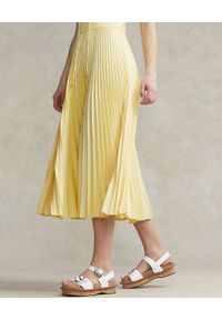 Ralph Lauren - RALPH LAUREN - Żółta plisowana sukienka midi. Typ kołnierza: polo. Kolor: żółty. Materiał: prążkowany, materiał. Typ sukienki: plisowane, rozkloszowane. Długość: midi #3