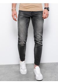 Ombre Clothing - Spodnie jeansowe męskie SLIM FIT P1023 - grafitowe - XXL. Okazja: na co dzień. Kolor: szary. Materiał: jeans. Styl: casual, klasyczny #4