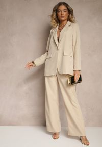 Renee - Beżowa Pudełkowa Marynarka z Imitacją Kieszeni Vivisae. Okazja: na co dzień, do pracy. Kolor: beżowy. Materiał: jeans. Styl: casual
