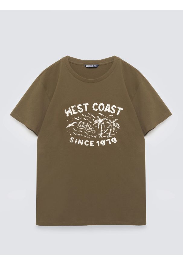 Big-Star - Koszulka męska z nadrukiem khaki Reddrez 303. Kolor: zielony. Materiał: dzianina, bawełna, jeans, materiał. Wzór: nadruk. Sezon: lato. Styl: klasyczny, wakacyjny