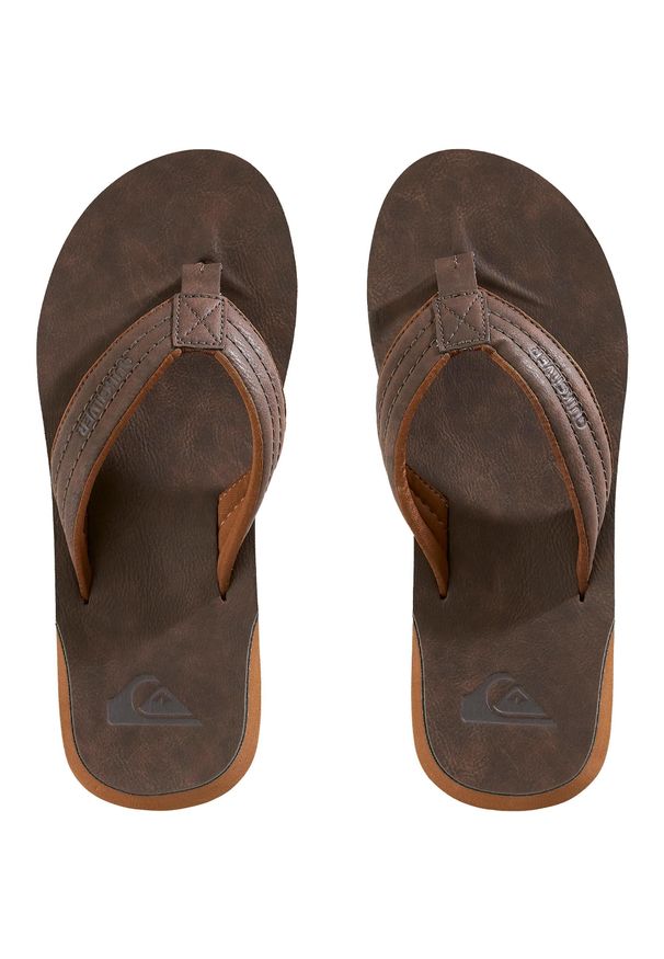 Quiksilver - Japonki Carver męskie. Okazja: na plażę. Kolor: brązowy. Materiał: kauczuk, syntetyk, skóra. Wzór: paski. Styl: sportowy