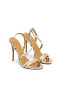 Kazar - Złote sandały na wysokim obcasie. Zapięcie: pasek. Kolor: złoty. Materiał: skóra. Obcas: na obcasie. Wysokość obcasa: wysoki #5