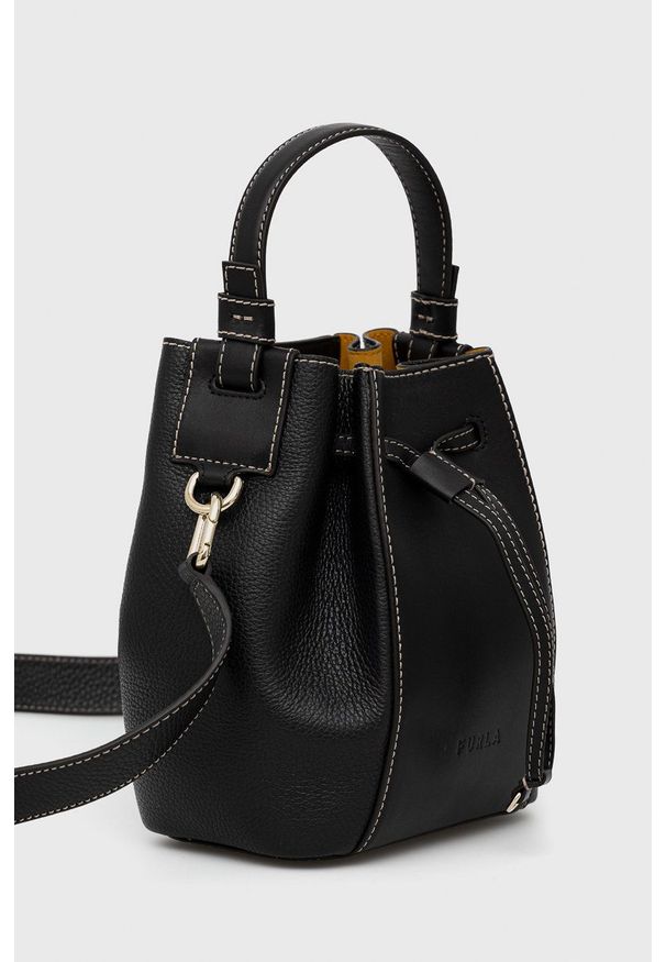 Furla Torebka skórzana Miastella kolor czarny. Kolor: czarny. Materiał: skórzane