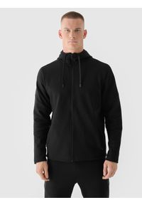 4f - 4F Bluza dresowa rozpinana z kapturem męska 4F x Robert Lewandowski - czarna XXL. Okazja: na co dzień. Typ kołnierza: kaptur. Kolor: czarny. Materiał: dresówka. Wzór: gładki, nadruk, ze splotem. Styl: casual. Sport: fitness