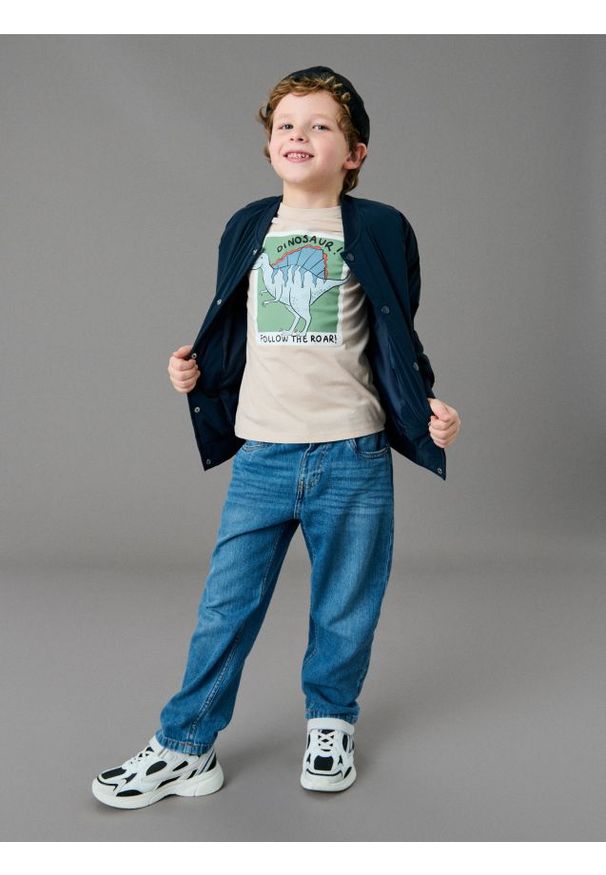 Sinsay - Jeansy loose fit z regulacją w pasie - niebieski. Kolor: niebieski