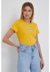 Levi's® - Levi's T-shirt bawełniany kolor żółty. Okazja: na spotkanie biznesowe, na co dzień. Kolor: żółty. Materiał: bawełna. Wzór: nadruk. Styl: casual, biznesowy