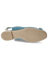 Turkusowe Sandały Armodo Eleganckie Obuwie Damskie. Okazja: na co dzień. Kolor: niebieski. Materiał: zamsz, welur. Wzór: aplikacja, kwiaty. Obcas: na obcasie. Styl: elegancki. Wysokość obcasa: niski #5