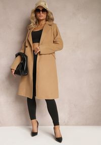 Renee - Jasnobrązowy Klasyczny Płaszcz z Wiązaniem Deneris. Kolor: brązowy. Materiał: tkanina. Styl: klasyczny #5