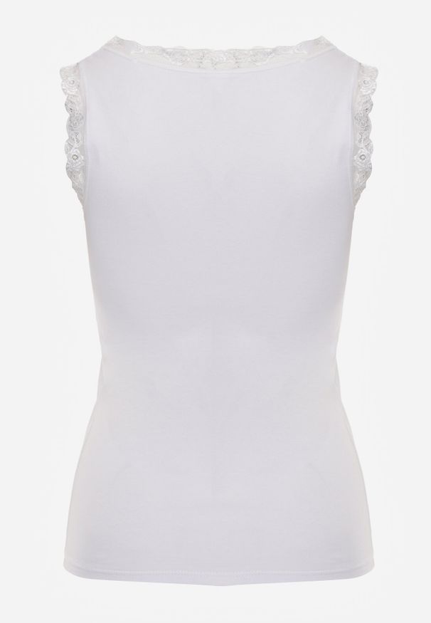 Born2be - Biały Bawełniany Top z Koronkową Górą Beralia. Kolor: biały. Materiał: bawełna, koronka. Wzór: aplikacja