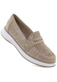 Sergio Leone - Półbuty damskie ażurowe lordsy złote Sergo Leone MK098H. Kolor: złoty. Materiał: tkanina. Wzór: ażurowy #1