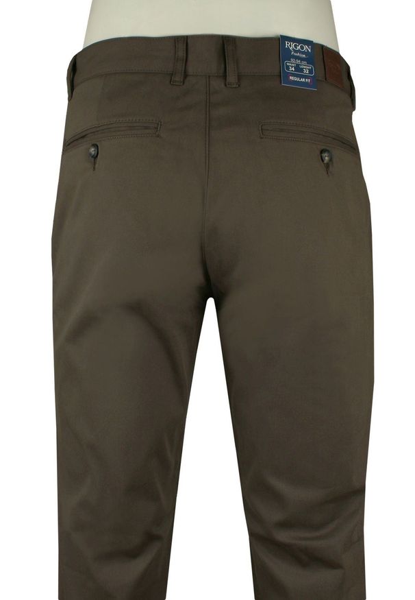 Brązowe, Bawełniane Spodnie Typu Chinos - Rigon - Slim. Kolor: wielokolorowy, brązowy, beżowy. Materiał: bawełna, elastan