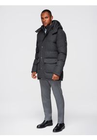 Ombre Clothing - Długa ciepła kurtka męska typu parka z wełną – czarny melanż V2 - Rozmiar: L. Kolor: czarny. Materiał: wełna. Długość: długie. Wzór: melanż
