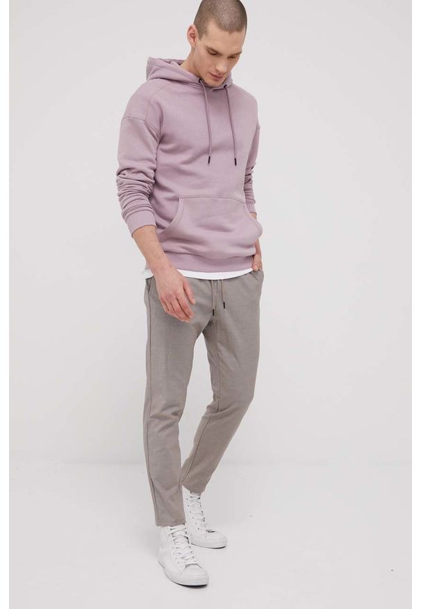 Jack & Jones bluza męska kolor różowy z kapturem gładka. Typ kołnierza: kaptur. Kolor: różowy. Wzór: gładki