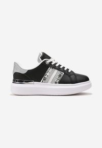 Born2be - Czarne Sneakersy na Platformie z Brokatowymi Wstawkami Railawa. Nosek buta: okrągły. Zapięcie: sznurówki. Kolor: czarny. Materiał: materiał. Obcas: na platformie. Wysokość obcasa: niski #5