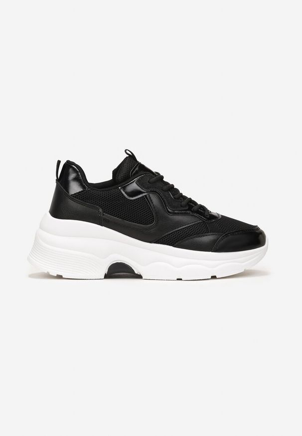 Born2be - Czarne Sneakersy na Grubej Podeszwie z Lakierowanymi Wstawkami Fryda. Kolor: czarny. Materiał: lakier