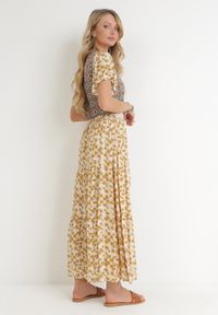 Born2be - Żółto-Beżowa Rozkloszowana Sukienka Maxi Stemone. Kolor: beżowy. Sezon: lato. Długość: maxi #3