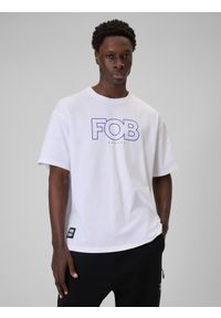 4f - 4F T-shirt loose z nadrukiem męski - biały L. Okazja: na co dzień. Kolor: biały. Materiał: materiał. Wzór: nadruk. Styl: casual, klasyczny #1